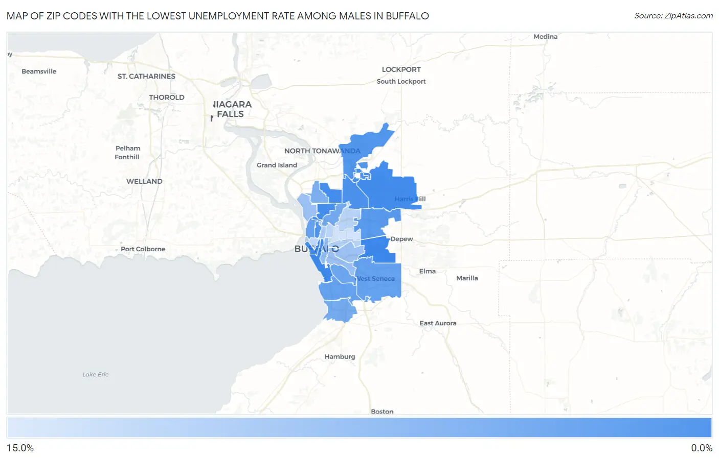Zip Codes with the Lowest Unemployment Rate Among Males in Buffalo Map