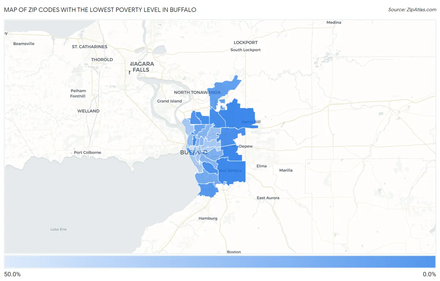 Zip Codes with the Lowest Poverty Level in Buffalo Map
