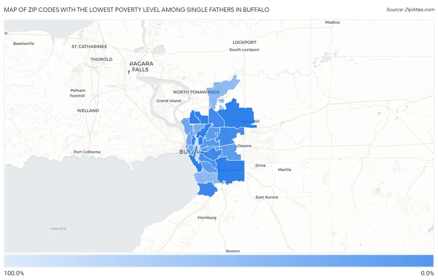 Zip Codes with the Lowest Poverty Level Among Single Fathers in Buffalo Map