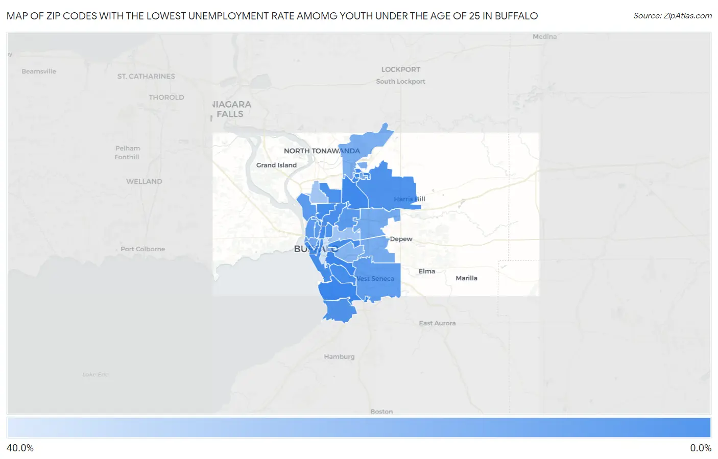 Zip Codes with the Lowest Unemployment Rate Amomg Youth Under the Age of 25 in Buffalo Map