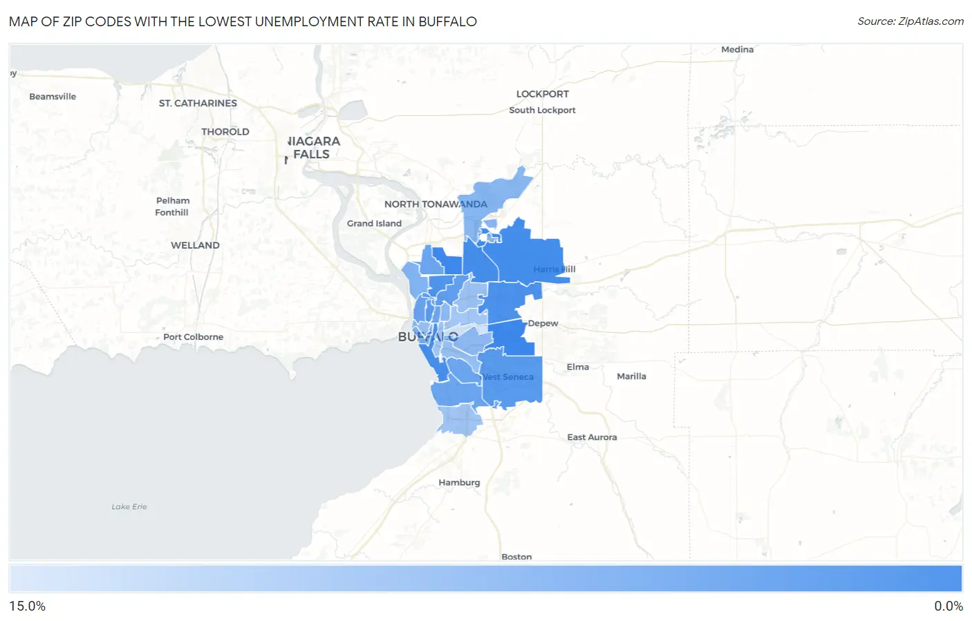 Zip Codes with the Lowest Unemployment Rate in Buffalo Map