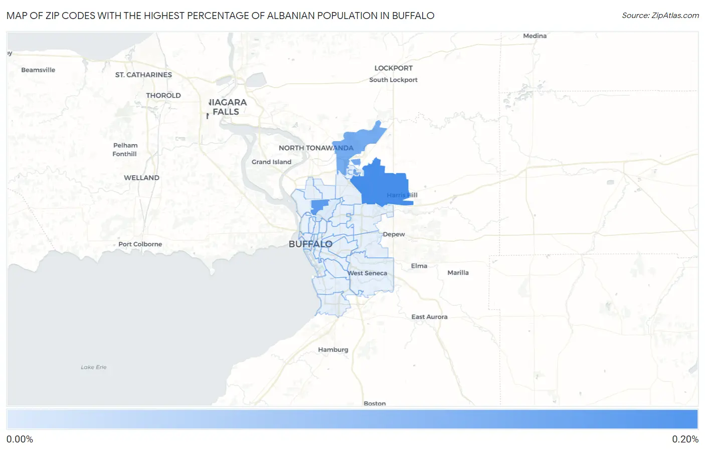 Zip Codes with the Highest Percentage of Albanian Population in Buffalo Map