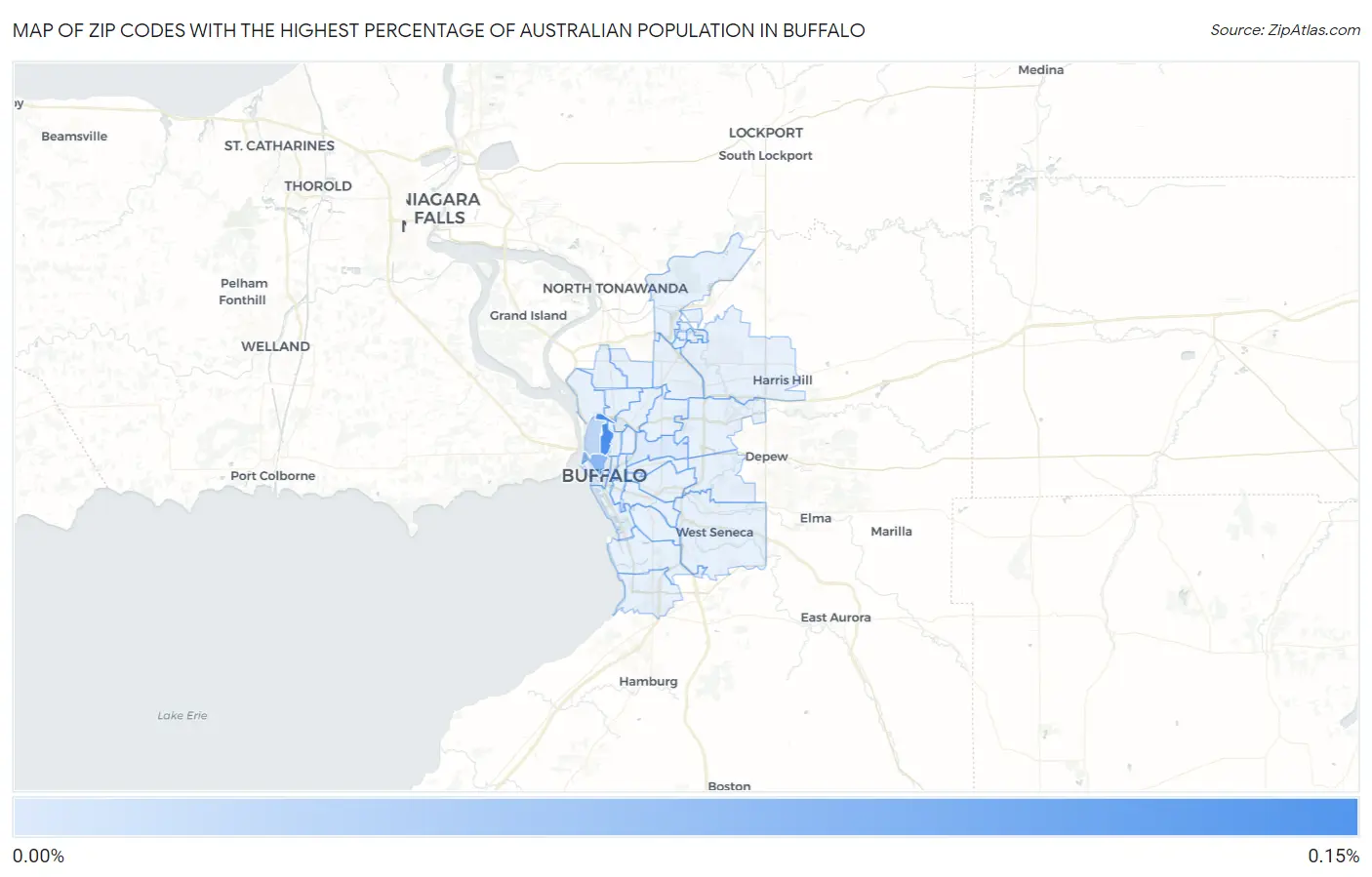 Zip Codes with the Highest Percentage of Australian Population in Buffalo Map