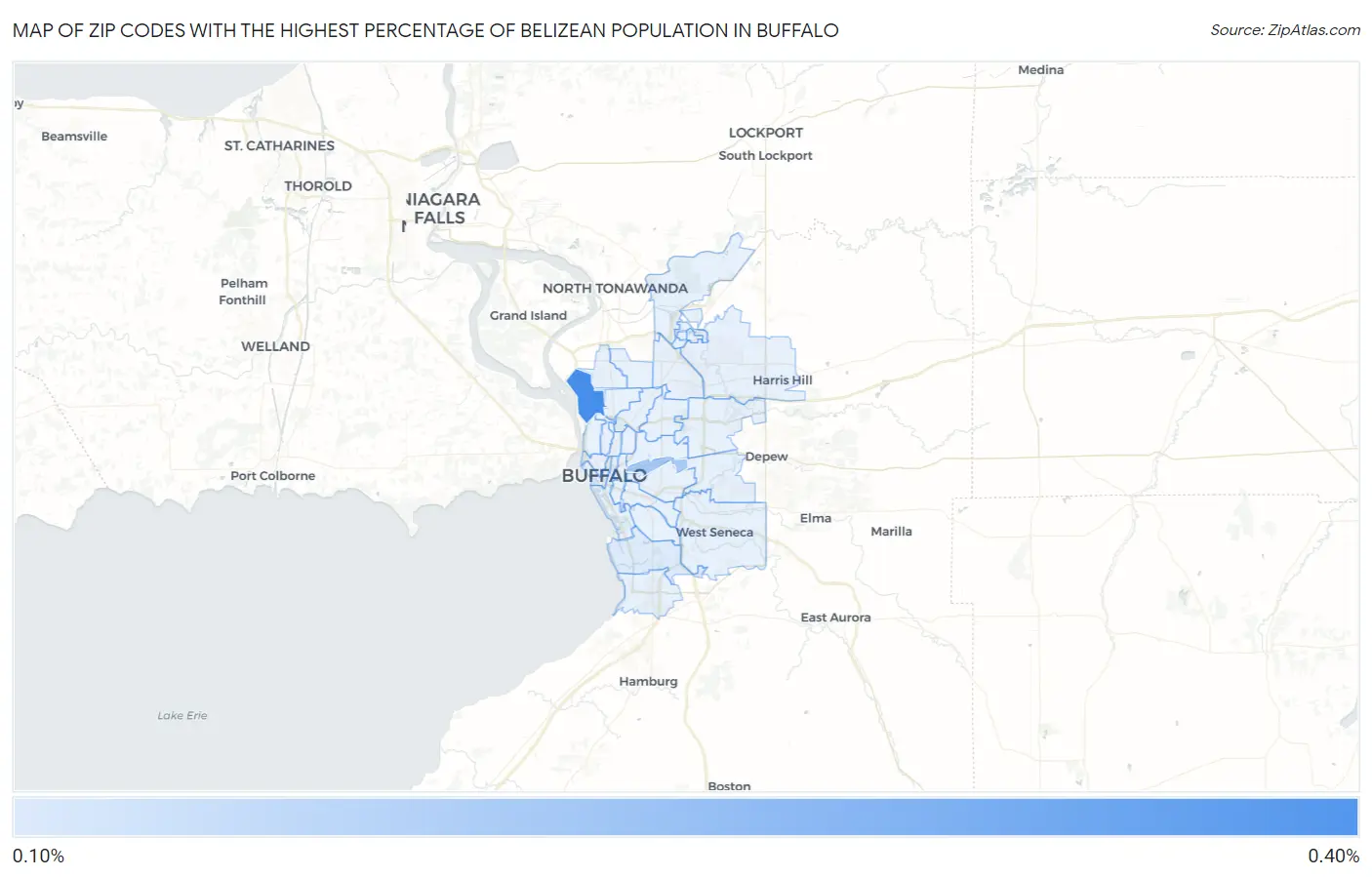 Zip Codes with the Highest Percentage of Belizean Population in Buffalo Map