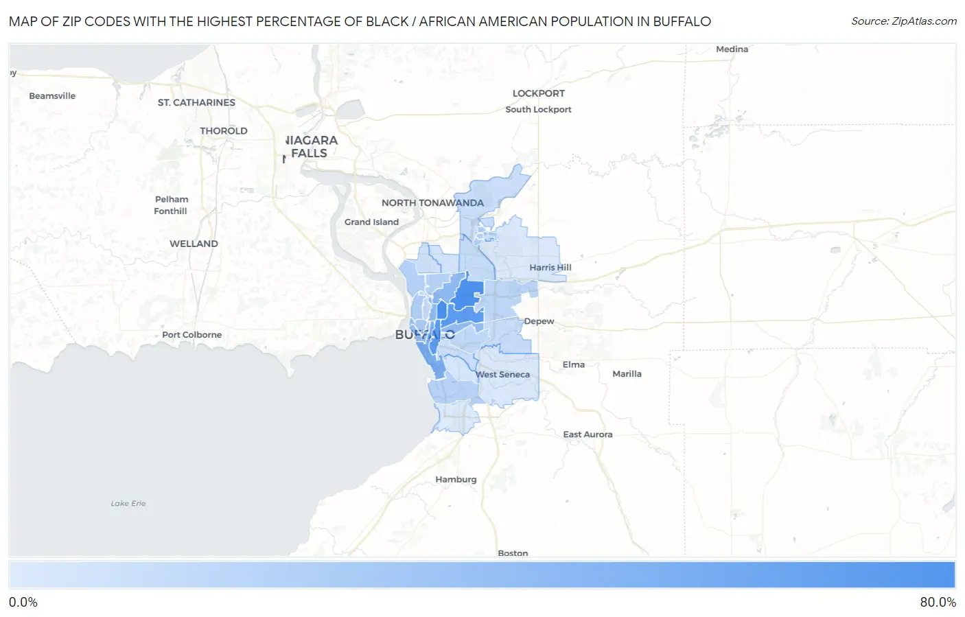 Zip Codes with the Highest Percentage of Black / African American Population in Buffalo Map