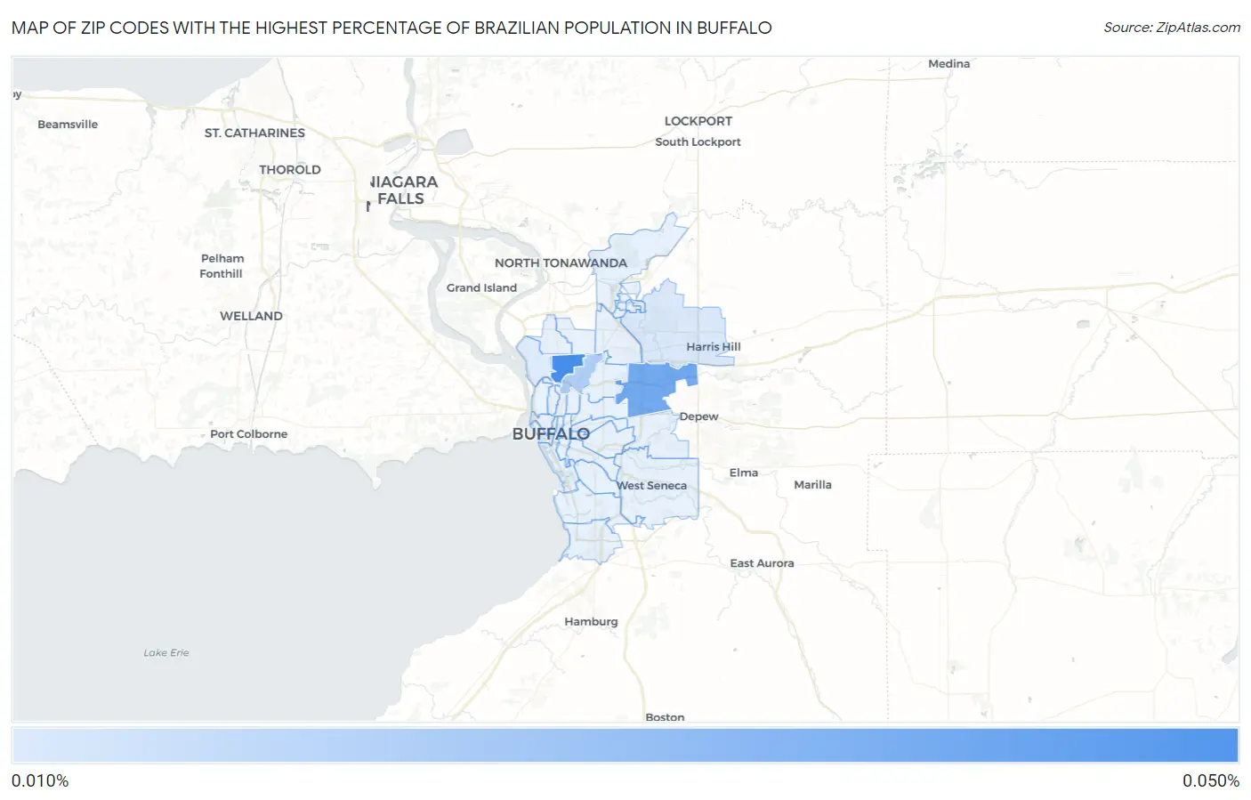 Zip Codes with the Highest Percentage of Brazilian Population in Buffalo Map