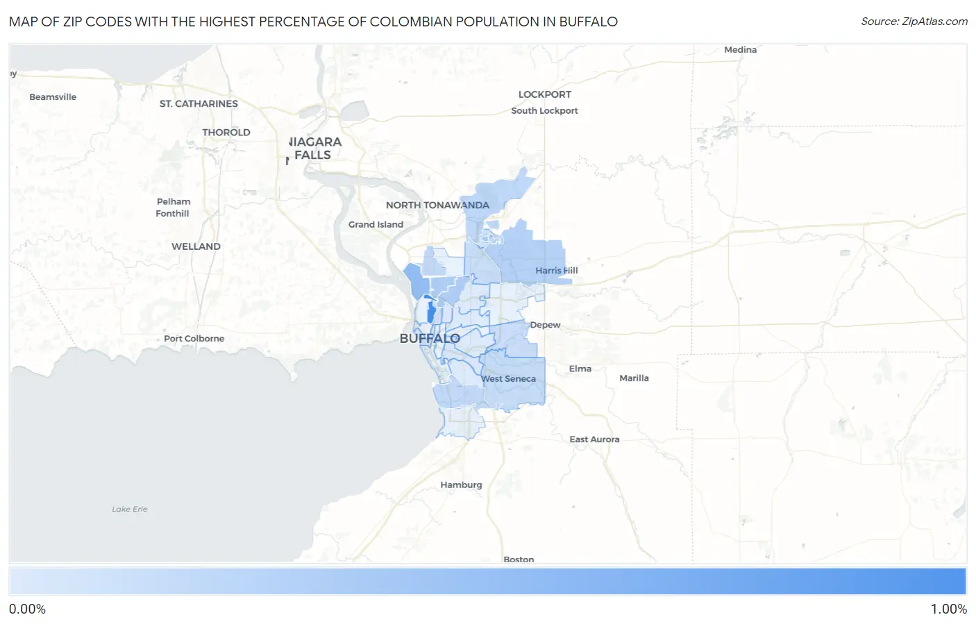 Zip Codes with the Highest Percentage of Colombian Population in Buffalo Map