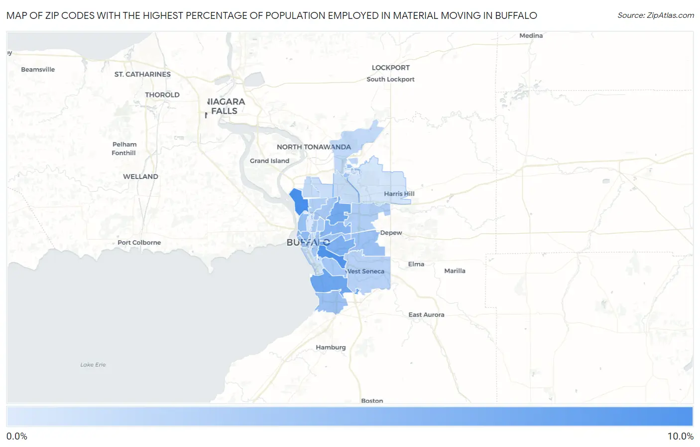Zip Codes with the Highest Percentage of Population Employed in Material Moving in Buffalo Map
