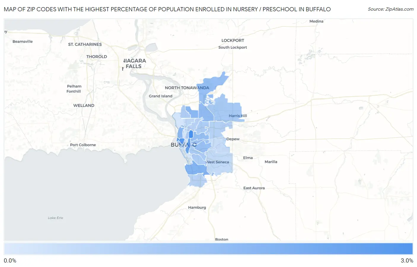 Zip Codes with the Highest Percentage of Population Enrolled in Nursery / Preschool in Buffalo Map