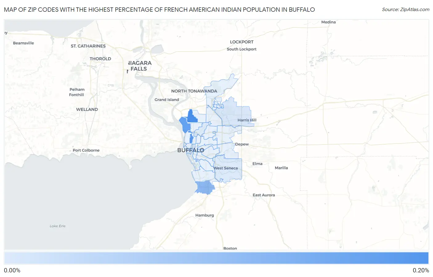 Zip Codes with the Highest Percentage of French American Indian Population in Buffalo Map