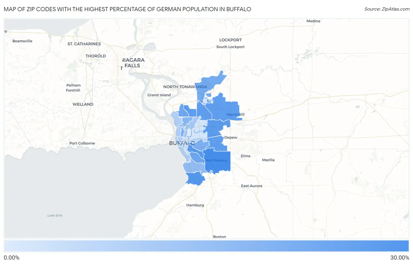 Zip Codes with the Highest Percentage of German Population in Buffalo Map