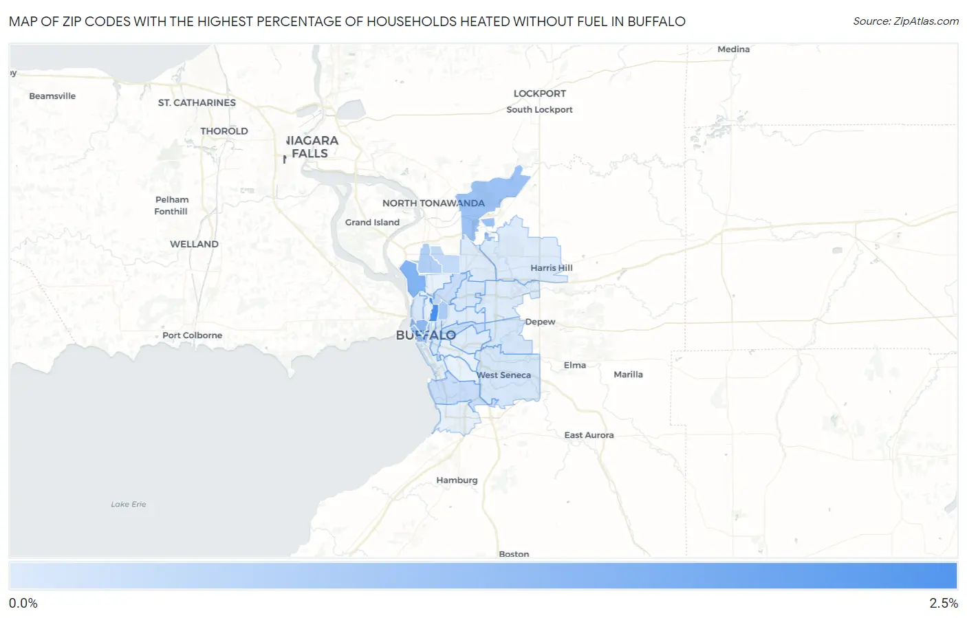 Zip Codes with the Highest Percentage of Households Heated without Fuel in Buffalo Map