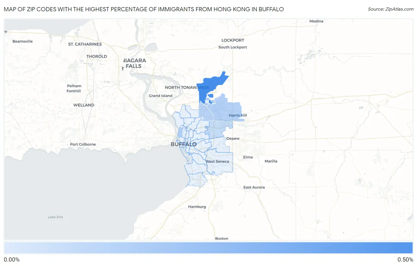 Zip Codes with the Highest Percentage of Immigrants from Hong Kong in Buffalo Map