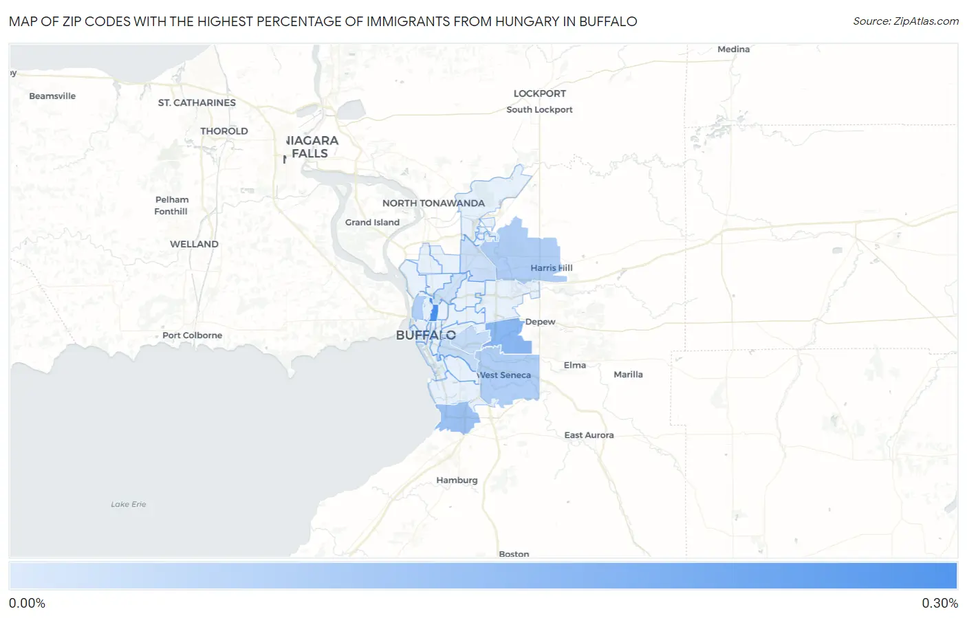 Zip Codes with the Highest Percentage of Immigrants from Hungary in Buffalo Map