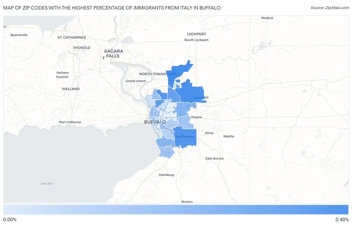 Zip Codes with the Highest Percentage of Immigrants from Italy in Buffalo Map