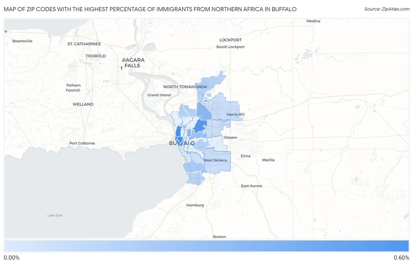 Zip Codes with the Highest Percentage of Immigrants from Northern Africa in Buffalo Map