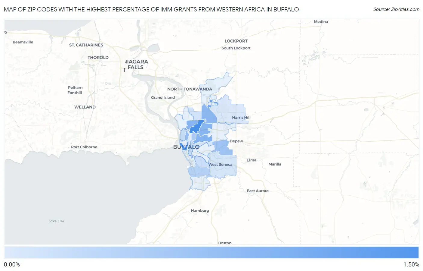Zip Codes with the Highest Percentage of Immigrants from Western Africa in Buffalo Map