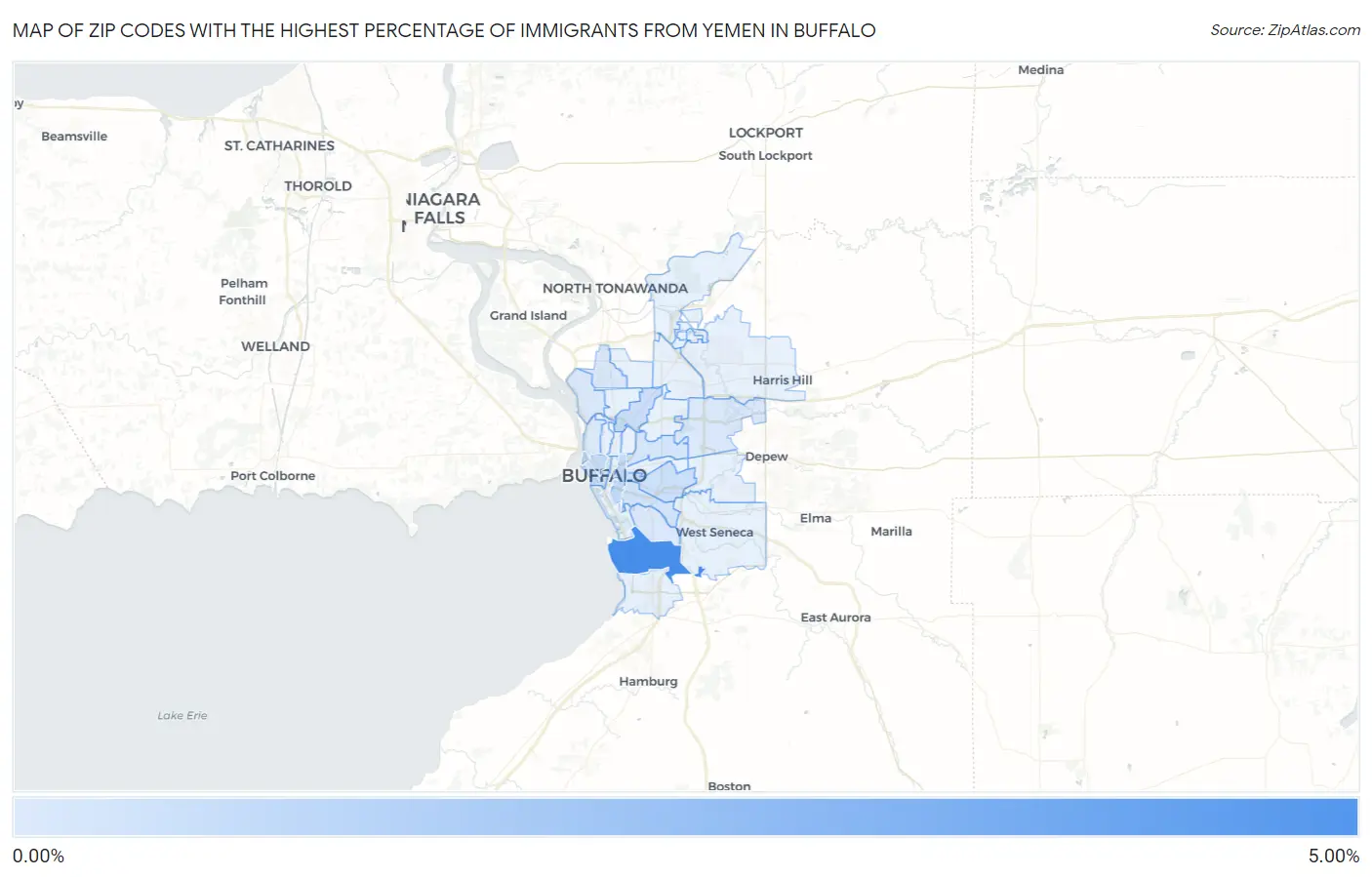 Zip Codes with the Highest Percentage of Immigrants from Yemen in Buffalo Map