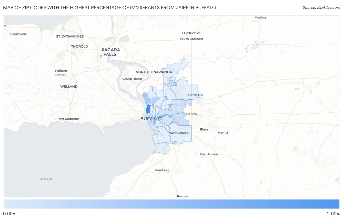 Zip Codes with the Highest Percentage of Immigrants from Zaire in Buffalo Map