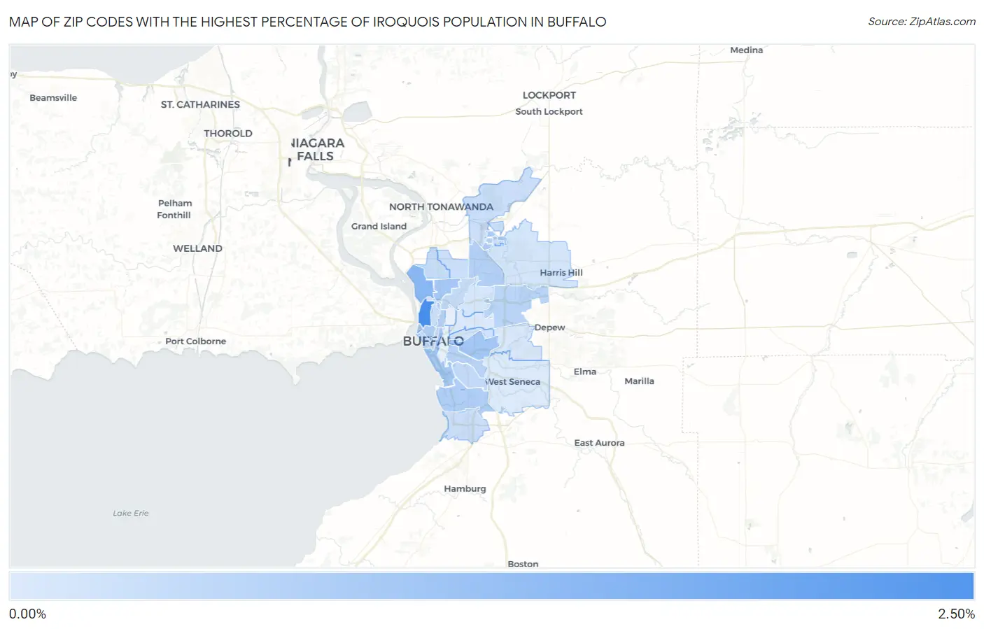 Zip Codes with the Highest Percentage of Iroquois Population in Buffalo Map