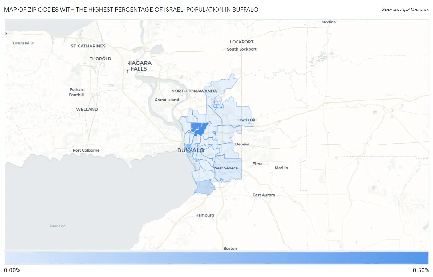 Zip Codes with the Highest Percentage of Israeli Population in Buffalo Map