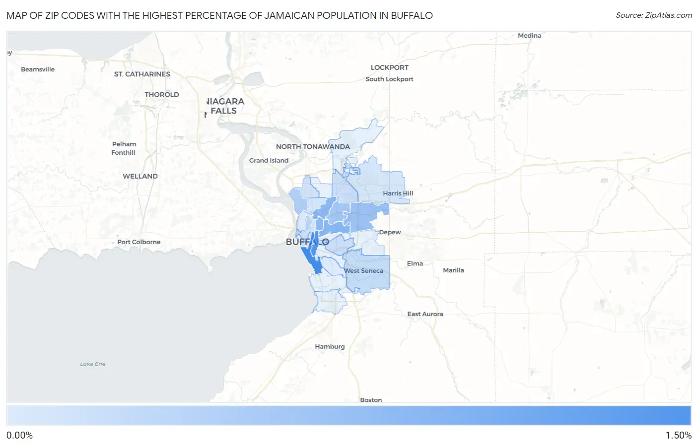Zip Codes with the Highest Percentage of Jamaican Population in Buffalo Map