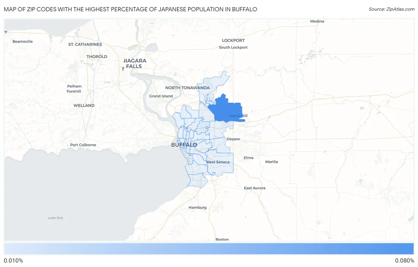 Zip Codes with the Highest Percentage of Japanese Population in Buffalo Map