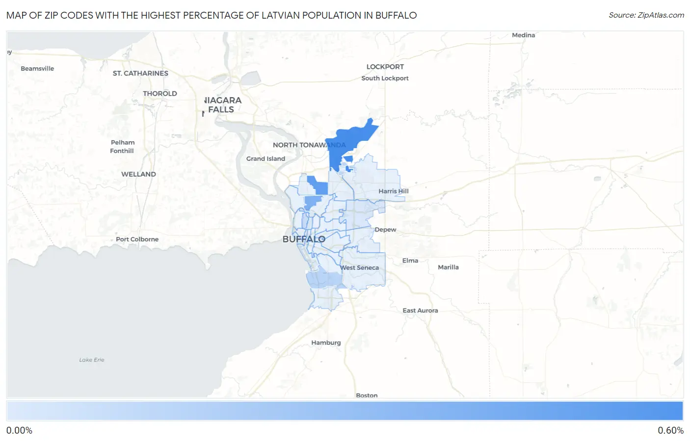 Zip Codes with the Highest Percentage of Latvian Population in Buffalo Map