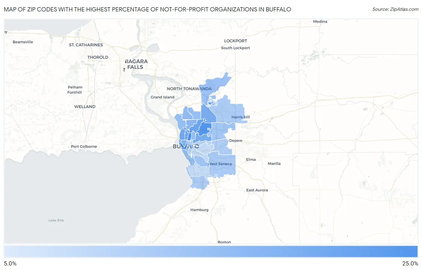 Zip Codes with the Highest Percentage of Not-for-profit Organizations in Buffalo Map