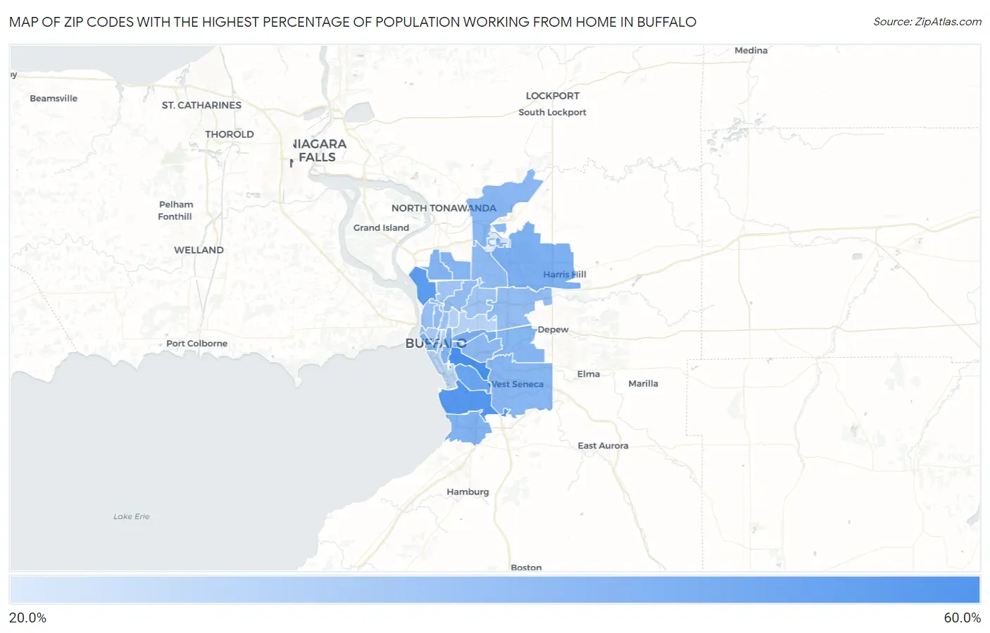 Zip Codes with the Highest Percentage of Population Working from Home in Buffalo Map
