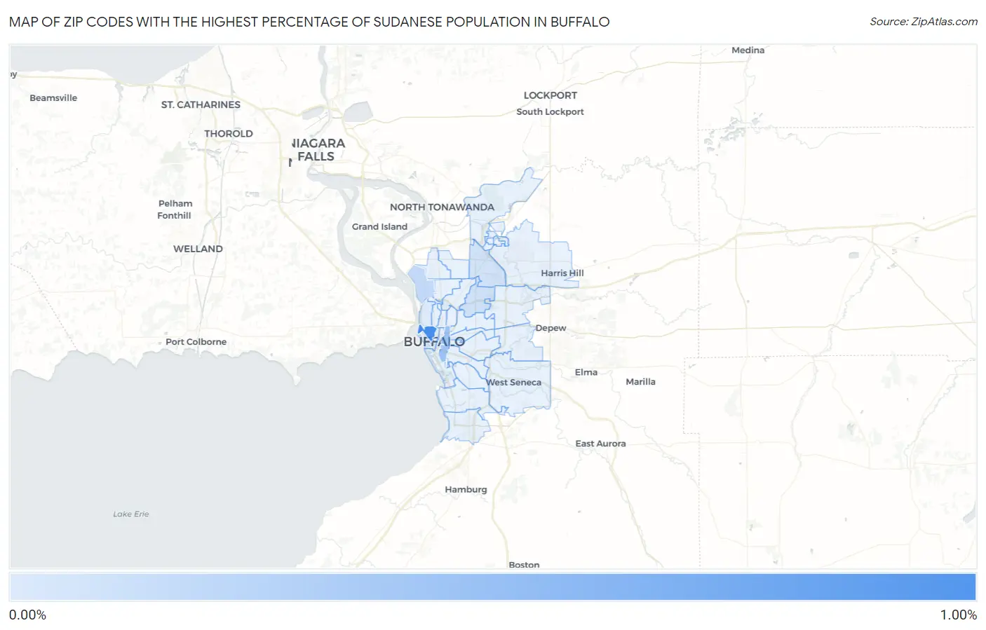 Zip Codes with the Highest Percentage of Sudanese Population in Buffalo Map