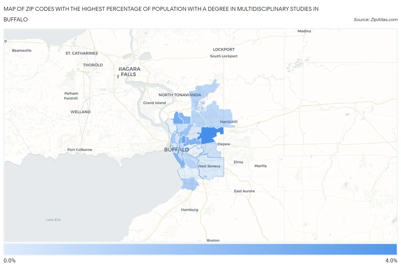 Zip Codes with the Highest Percentage of Population with a Degree in Multidisciplinary Studies in Buffalo Map