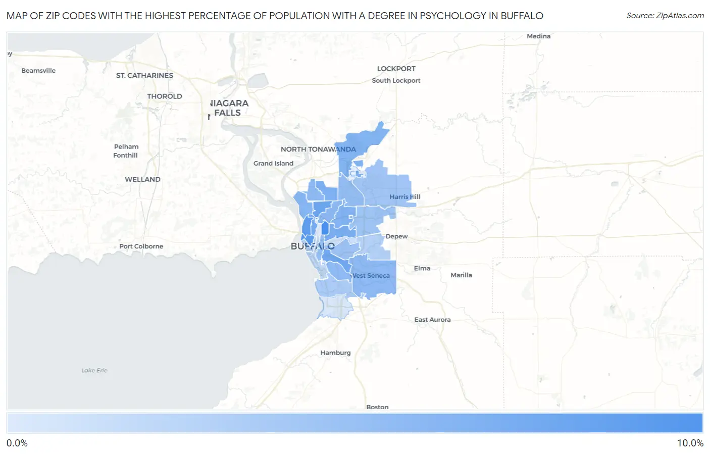 Zip Codes with the Highest Percentage of Population with a Degree in Psychology in Buffalo Map