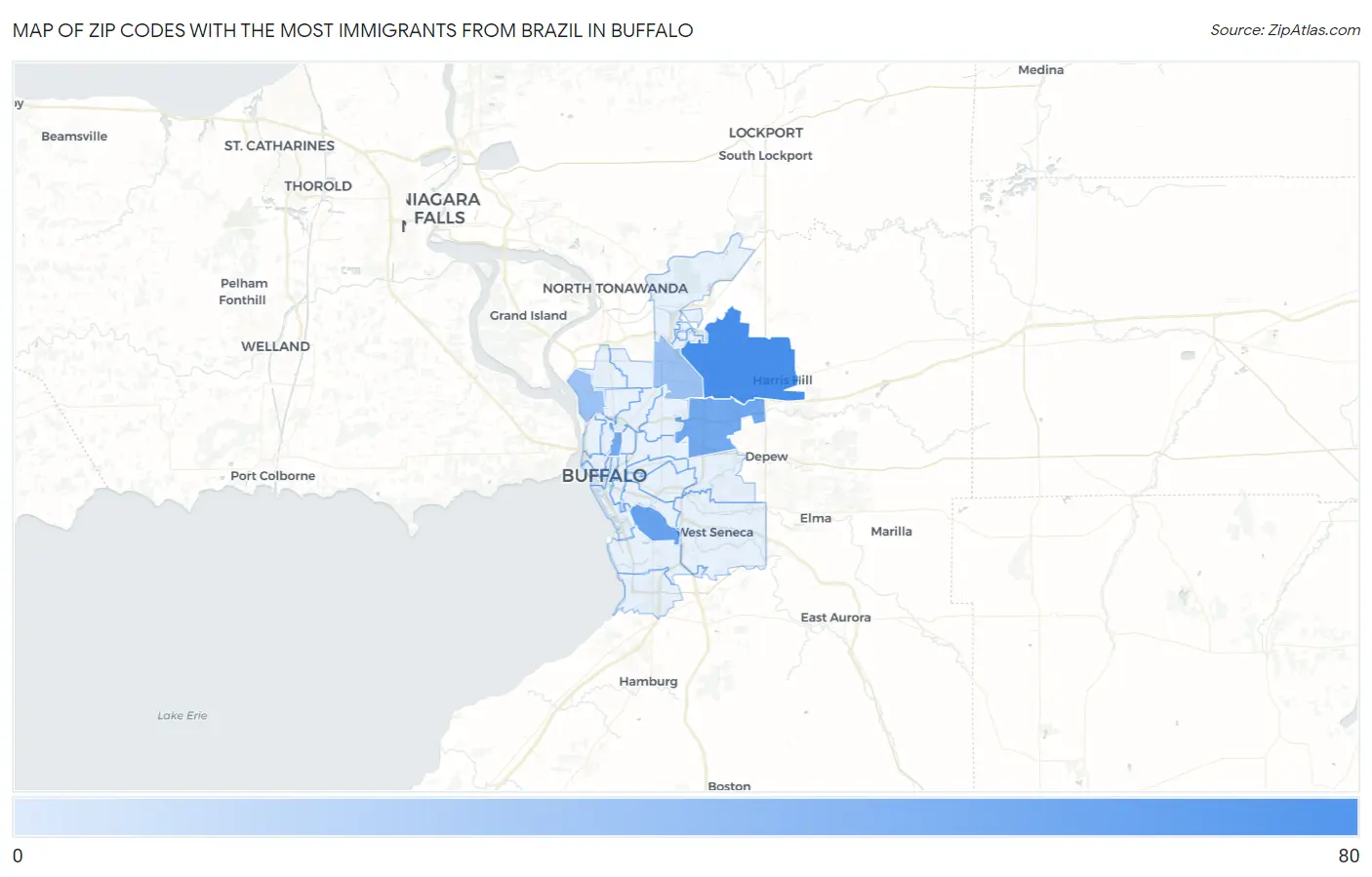 Zip Codes with the Most Immigrants from Brazil in Buffalo Map