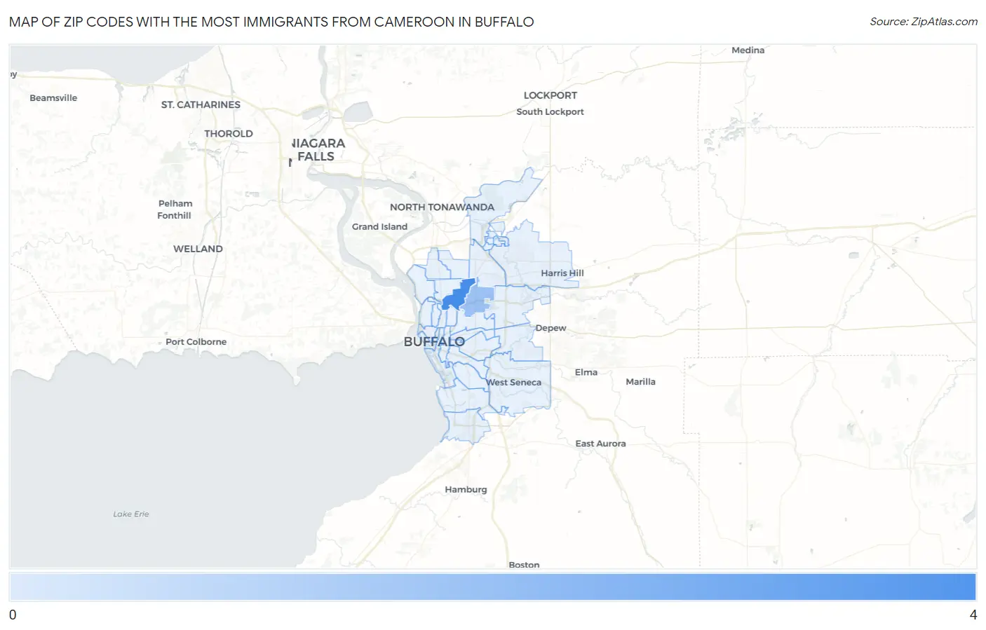 Zip Codes with the Most Immigrants from Cameroon in Buffalo Map