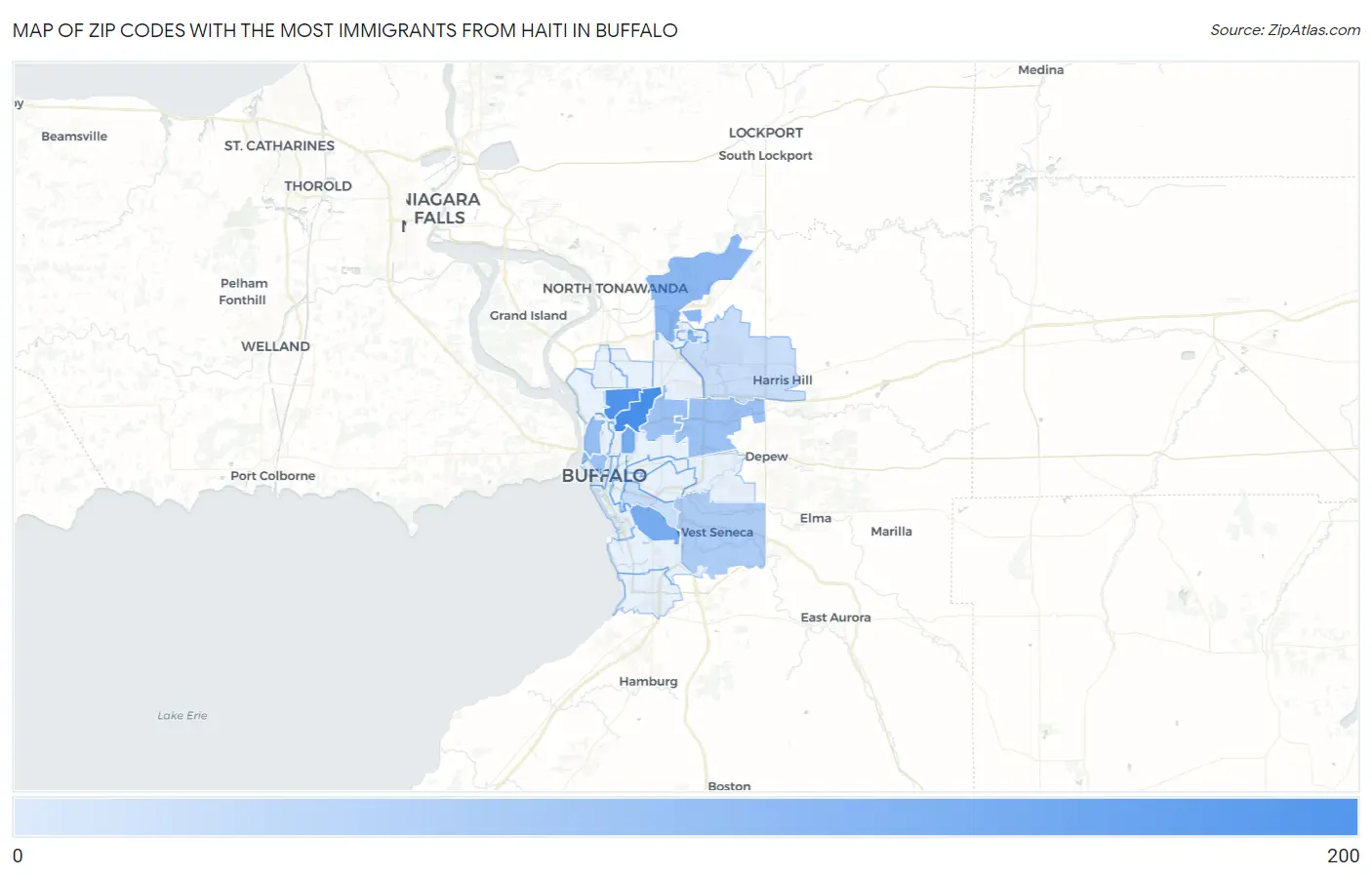 Zip Codes with the Most Immigrants from Haiti in Buffalo Map