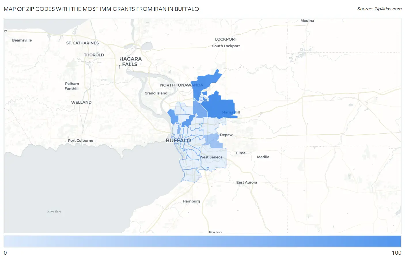 Zip Codes with the Most Immigrants from Iran in Buffalo Map