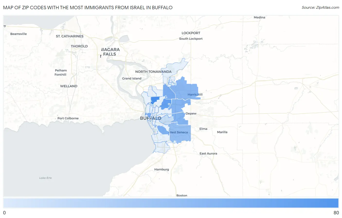 Zip Codes with the Most Immigrants from Israel in Buffalo Map