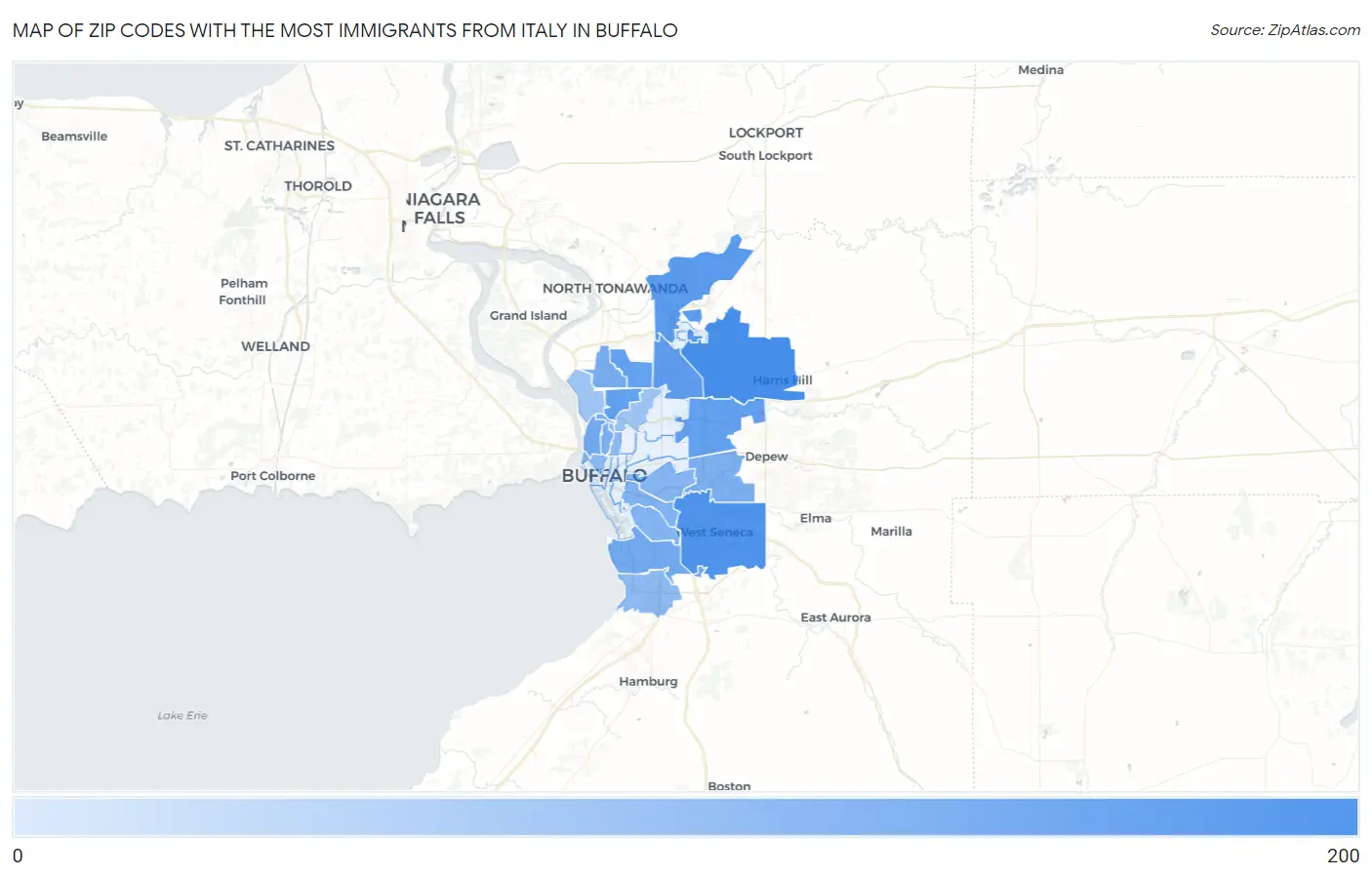 Zip Codes with the Most Immigrants from Italy in Buffalo Map