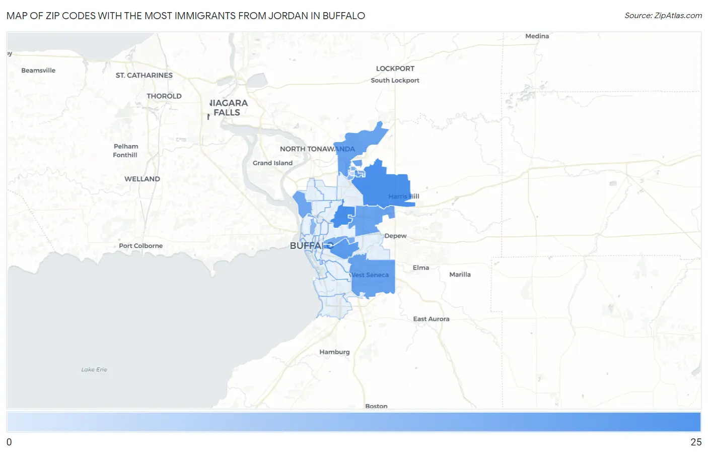 Zip Codes with the Most Immigrants from Jordan in Buffalo Map