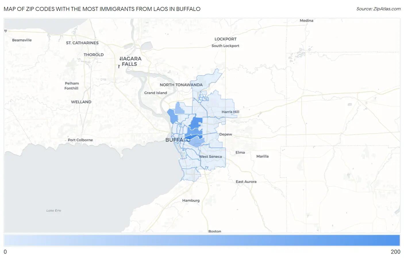 Zip Codes with the Most Immigrants from Laos in Buffalo Map