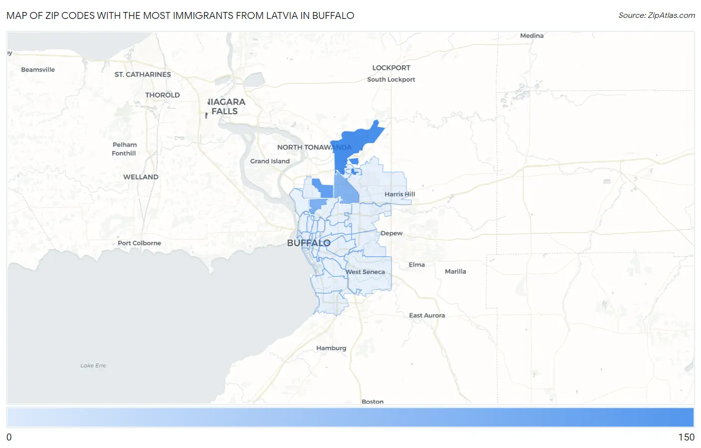 Zip Codes with the Most Immigrants from Latvia in Buffalo Map