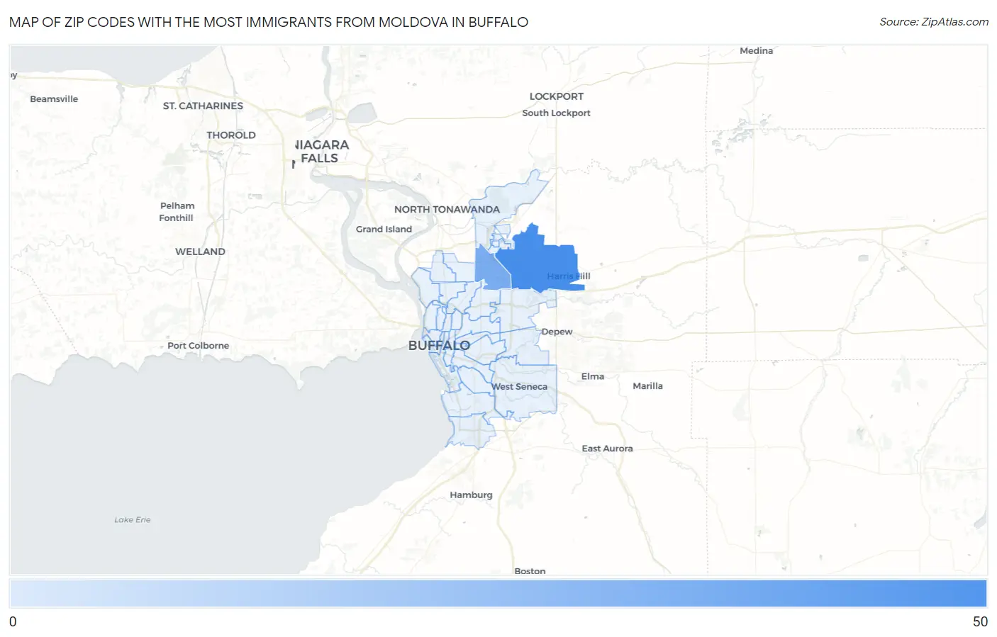Zip Codes with the Most Immigrants from Moldova in Buffalo Map