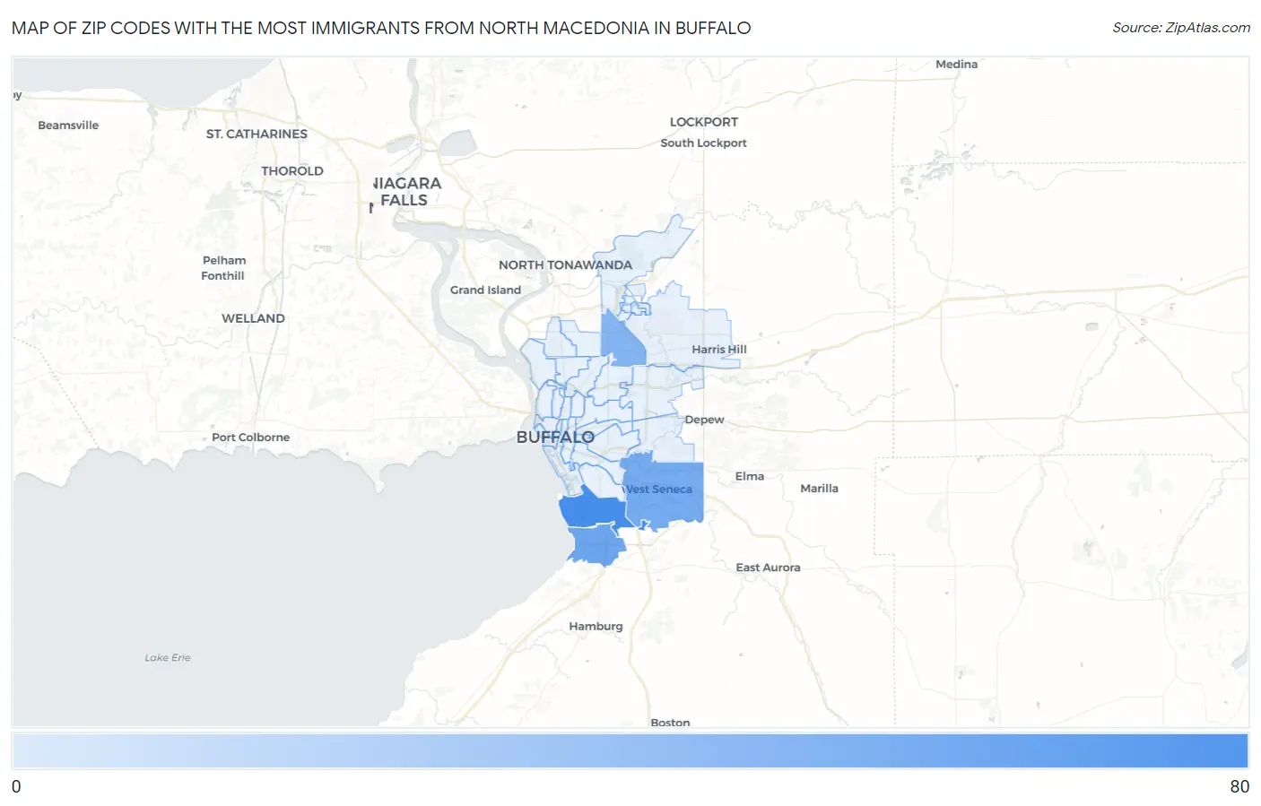 Zip Codes with the Most Immigrants from North Macedonia in Buffalo Map