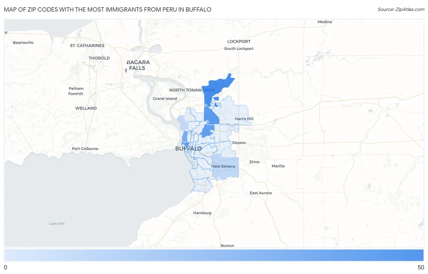 Zip Codes with the Most Immigrants from Peru in Buffalo Map