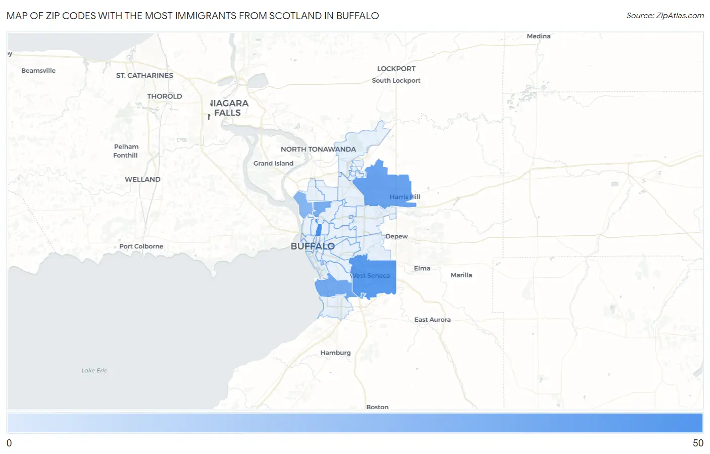 Zip Codes with the Most Immigrants from Scotland in Buffalo Map
