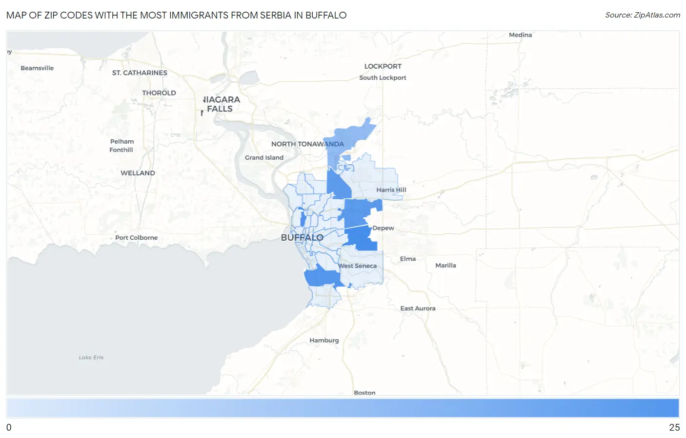 Zip Codes with the Most Immigrants from Serbia in Buffalo Map