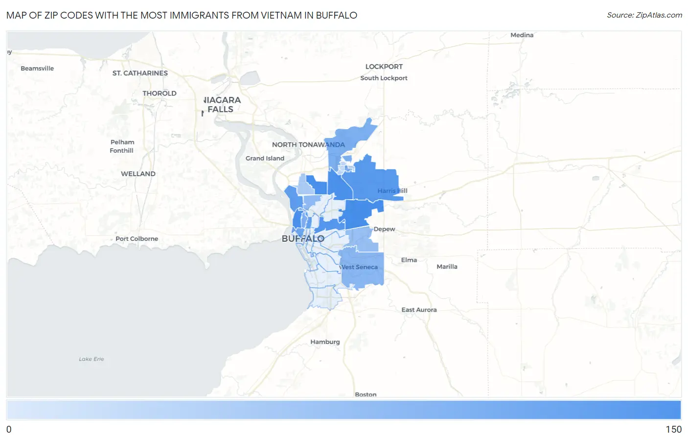 Zip Codes with the Most Immigrants from Vietnam in Buffalo Map