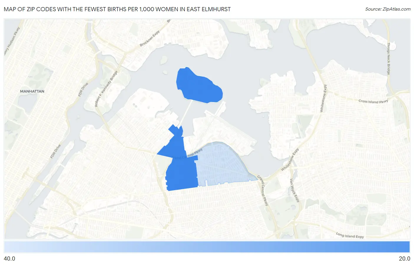Zip Codes with the Fewest Births per 1,000 Women in East Elmhurst Map