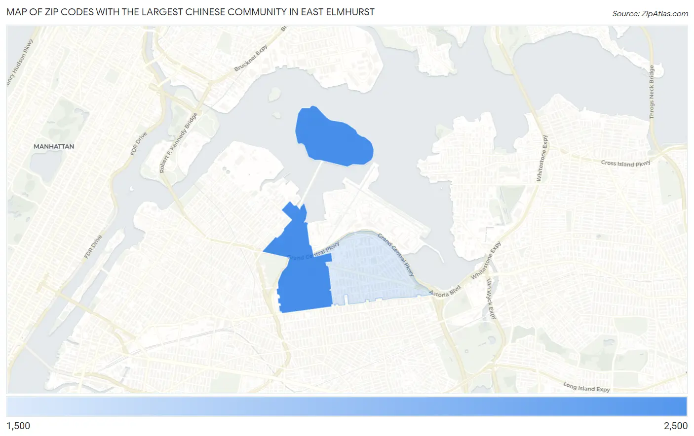 Zip Codes with the Largest Chinese Community in East Elmhurst Map